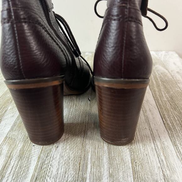 Franco Sarto Boots Eden Womens 8 Burgundy Leather Lace Up Block Heel - Picture 9 of 13